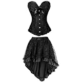 Aragallant Steampunk Gonna Corsetto Donna Set, Corpetto Top Donna Gonna Corta Set, Gotico Nero Bustini e Corsetti da Donna, Donna Corsetto Nero Pizzo Elegante, Corsetto Stringivita per Halloween