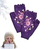 Lipski Hand Embroidered Gloves Women s Knitted Gloves Flower Gloves, Handmade Embroidery Knit Fingerless Gloves for Winter (G)