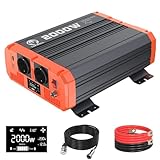 2000W/4000W Inverter 12V 220V-230V Onda Pura Invertitore di Tensione Fotovoltaico DC AC per Camper Auto Convertitore di Potenza con LCD & Tipo-C e 2 presa AC e 1 Porte USB con Telecomando