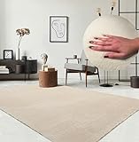 the carpet Relax Tappeto moderno a pelo corto, soggiorno, fondo antiscivolo, lavabile fino a 30 gradi, morbidissimo, aspetto pelliccia, Beige, 160 x 220 cm