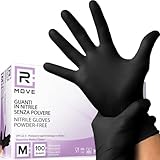 R MOVE 100 guanti in Nitrile Neri M senza polvere, senza lattice, ipoallergenici, guanti monouso per Estetisti, Tatuatori, Ambiti Medici, guanti per alimenti (M, Neri)