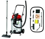 Einhell TE-VC 2230 SA Bidone aspira solidi e liquidi con Ruota (1150 W, depressione 220 mbar, vano 40 l, presa elettroutensile, bocchetta scarico liquidi, super accessoriato), Argento