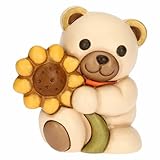 THUN, Teddy con Girasole in Ceramica Decorata a Mano, Versione Media, Linea Primavera da Vivere, 10.2 x 6.6 x 10.5 cm h