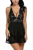 Voqeen Pigiama Babydoll Abito Pizzo Lingerie Hot Ricamo Seno Donna con Perizoma Trasparente Completo Intimo Prospettiva per La Notte di Nozze Vacanze in Luna di Miele Viaggio