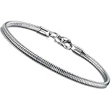 BESTEEL 3MM Bracciali per Charm e Bead per Donne Catena del Serpente Braccialetto Donne Uomo in Acciaio Inossidabile, 16.5-21.5cm