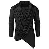 Camicie Uomo Inverno Vintage Asimmetrico Mucchio Colletto Heap Maglie a Manica Lunga Tinta Unita (XL,Nero)