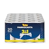 Tutto Pannocarta 3 in 1, 20 Rotoli di Carta Multiuso, 1 Velo, 48* strappi, Extra Assorbente, Lavabile e Riutilizzabile più di 20 Volte, 100% Made in Italy