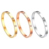 JewelryWe Bracciale Rigido da Donna in Acciaio Inossidabile con Strass Colore Argento/Oro/RosaOro Regalo