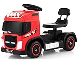 Auto Elettrica Camion per Bambini 2-in-1 Multifunzione con Sedile Regolabile, Luci LED e Musica, Sicura e Stabile, Veicolo Cavalcabile 6V con Modalità Elettrica e di Scivolamento(Rosso)