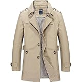 Mymyguoe Cappotto da uomo di media lunghezza, trench invernale, business slim fit, giacca con bottoni, lunghezza media, per attività all aria aperta, antivento, ispessito, in peluche, cachi, XL