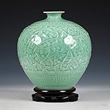 BECCYYLY Grande Vaso in Ceramica Antico Jingdezhen Cinese Ceramica Verde Incisione Vaso Giada Decorazione Matrimonio Vaso Porcellana Bianco