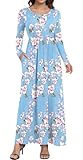 DEARCASE Vestito Donna Maxi, Abito Lungo Donna Invernale Casual, Donna Maniche Lunghe Stampa Floreale Maxi Vestito Abiti Lunghi con Tasche (Flower Light Blue, M)