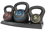 HIONRE Set di pesi Kettlebell con supporto per allenamento incrociato, allenamento MMA, esercizio a casa - 5, 10 e 15lbs (2,2 kg, 4,5 kg e 6,8 kg), nero (KB01S)