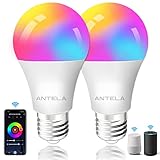 Lampadine LED Alexa Inteligente WiFi E27, Dimmerabile Lampadina ANTELA Smart 10W 806Lm 80W equivalente, RGB & 2700K-6500K bianco freddo caldo, compatibile con Alexa/Google Home, 2 pezzi