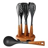 STONELINE 8 Pezzi Set di Utensili da Cucina con Supporto Rotante, Effetto Legno Utensili da Cucina, plastica, Naturale, 18.9 x 11.9 x 34.9 cm