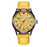 BOLYTE Orologio meccanico automatico da uomo a carica automatica, datario, militare, sportivo, da uomo, con cinturino in pelle (giallo), Giallo, Militare