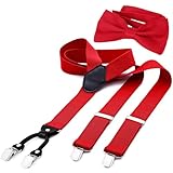 DonDon Set di bretelle eleganti e papillon per uomo, forma a Y, larghezza 3,5 cm, fatto a mano - Accessorio elegante per matrimonio, festa, smoking - Rosso