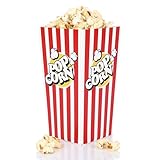 FunX Confezione da 12 scatole per popcorn in carta kraft per cinema, serate cinema, compleanno per bambini e feste di notte – 9 x 9 x 17 cm rosso/bianco a righe