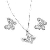 FFWTPY Parure di gioielli a forma di Farfalla da donna Set di Collana Orecchini con Cristallo Gioielli Ciondolare con Zirconia Cubica per spose festa di nozze costumi regali (Argento)