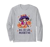 Floreale Donna Zucchero Teschio Dia De Los Muertos Messicano Calavera Maglia a Manica