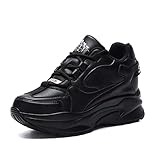 MIXSEN Scarpe da Ginnastica con Zeppa Interna da Donna Sneakers Alte con Zeppa Leggere Casual Plateau Alta 8 CM(Nero,35)