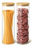 Praknu Porta Spaghetti di Vetro - Alti 30 cm - Set di 2 Contenitori Ermetici per Pasta - Con 4 Guarnizioni - Lavabili in Lavastoviglie - Barattoli Grandi 2 l