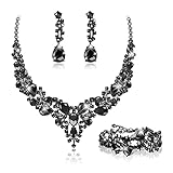 JeweBella Parure Gioielli Set per Donna Cristallo Sposa Collana Vintage Strass Orecchini Pendenti con Bracciale Fidanzamento Nozze Sposa Damigella d Onore Regalo Dirndl Gioielli