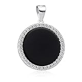 MATERIA, ciondolo rotondo in onice nero, argento 925, ciondolo da donna rodiato, con zirconi e catenina, incluso cofanetto per gioielli e Argento, colore: Senza collana., cod. KA-456-Onyx