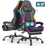 Devoko Sedia da Gaming con Massaggiante Schienale Regolabile 90-135°, Sedia Gaming con LED e Poggiapiedi Telescopico,Poltrona Gaming Ergonomica Portata 150 kg (Gray)