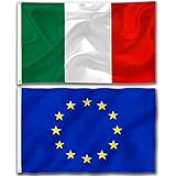 Bandiere Italiane e Bandiere dell Europa.90 X 150 cm Bandiere con 2 Occhielli in metallo Durevole.Bandiera Italia Nazionale Italian Flag e Bandiera dell Europa Resistente alle Intemperie Bandiera EU