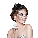 ASTER Diadema di Pizzo Vintage Fascinators 20 s 50 s Accessori per Capelli da Cerimonia Flower Feather Dress Tiara Fascinator Black Hat Tea Party Cocktail Velo Fascia Veletta Sposa Ragazze da Donna