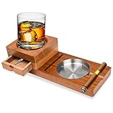 Surplex Posacenere in legno con rum liquori personalizzati per whisky, con cassetto e scomparto per sigari, accessori per sigari da uomo, accessori per whisky