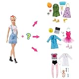 Barbie Carriere a Sorpresa Bambola e 2 Outfit Ingegnere e Pattinatrice, Giocattolo per Bambini 3+ Anni, GLH62