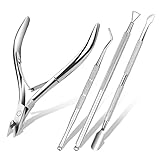 ACWOO Taglia Cuticole Professionale, 4 Pezzi Tronchesi per Cuticole, Tronchese Unghie Acciaio Inox per Unghie Incarnite Spesse Dure, Kit di Strumenti per Manicure con Spingi Cuticole (d argento)