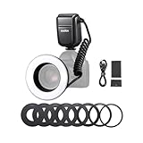 Godox MF-R76 Universal Macro Ring Flash Light GN14 10 livelli di luminosità regolabile con 8 pezzi di Anello Adattatore per Canon Nikon Sony Fuji Olympus Panasonic Pentax DSLR Camera