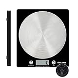 Salter 1036 BKSSDR - Bilancia elettronica a disco, vista in TV, design elegante e sottile, piattaforma in acciaio inox filato, aggiungi e pesa, liquidi e fluidi, capacità max di 5 Kg, Nero/cromato