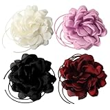 WJRQD 4 collane girocollo con fiori per donne, collana con grande fiore alla moda retrò grande fiore collare cravatta collana da donna accessori