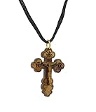 MIZZE Made for Luck Originale Betlemme Olive Legno Crocifisso Ciondolo su Stringa Collana - a Mano per Uomini e Donne