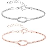 Irikdescia 2 Pezzi Love Knot Snake Chain Infinity Armband 14K, Bracelet Regolzabile in Oro e Argento, Adatto per Coppie di Amore e Amicizia Relazione Bracciali (Rosa Oro e Argento)