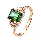 AMDXD Anelli Donna Oro Rosa 18 Carati, Anello Donna Verde Tormalina 2.3ct con Bianco Diamante 0.07ct Anelli Donna Taglia 9.5