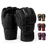 EVO Fitness Guanti MMA neri opachi Guanti per arti marziali Grappling Sparring da uomo Muay Thai Cage combattimento boxe sport da donna rosa UFC sacco da boxe allenamento (Nero, M)