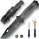 naifu® - The Hunter V Coltello Sopravvivenza Lama Fissa in acciaio inossidabile (3CR13) lama da 12,5 cm Coltello Bushcraft con accendino integrato e affilatore per coltelli coltello da caccia