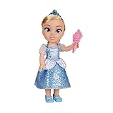 Disney Princess – bambola 38 cm di Cenerentola, con i suoi abiti iconici arricchiti da dettagli glitterati, tiara scintillante e scarpette coordinate, i suoi occhi brillano