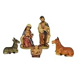 Aurora Store Set Mini Natività Classica Presepe Statuine in Resina con 5 soggetti Personaggi da h. 3,5 cm Giuseppe Maria Gesù Bambino Asinello Bue