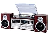 Trevi TT 1072 DAB, Giradischi Vinili 33, 45 e 78 giri, Lettore Vinile con Wireless, Lettore CD e Mp3, USB e SD, 25W, Radio Digitale DAB/DAB+ FM, Presa Cuffia, Casse con Bass Reflex, Legno