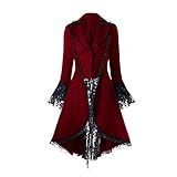 DAY8 Cappotti Donna Vintage Cappotto Rinascimento Donna Lungo in Pizzo Tunica Donna Taglie Forti Lunghe a Manica Lunga Top Giacca Donna Elegante Invernale Abito Festa Cerimonia (Rosso, L)