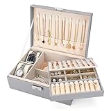 Sofore Portagioie Donna, Grande Porta Gioielli Bambina, a 2 Strati in Pelle PU da Camera Organizer Storing Jewelry Earrings Anelli,Grigio