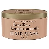 OGX Maschera Capelli Ever Straightening + Brazilian Keratin, Maschera capelli ristrutturante con cheratina per capelli trattamento lisciante, Trattamento capelli danneggiati, crespi e ricci, 300 ml