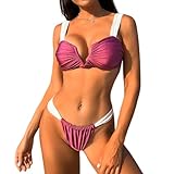 Silkglory Bikini Donna,Scollo a V Push Up Taglio Alto Costume Donna Due Pezzi,Bikini Perizoma Brasiliano Sexy Sfacciato con Glitter Costume Donna Curvy - S