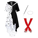 JQMAO Halloween Demon Costume Donna per Cruella: Carnevale Nero Bianco Vestito (XL)